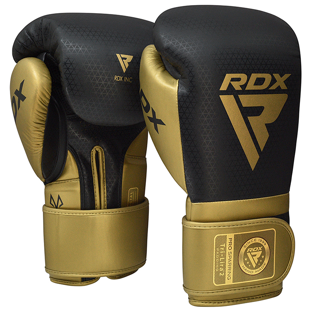 RDX, Pro Sparring Boxing glove with Tri-Lira2 padding - 16oz - Black and  gold. - Buds Fitness