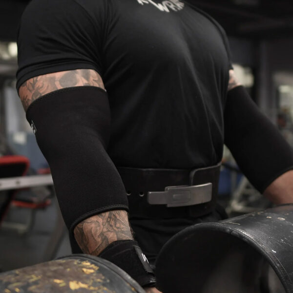 Tuff Wraps Elbow sleeves in use on Strongman Log Event