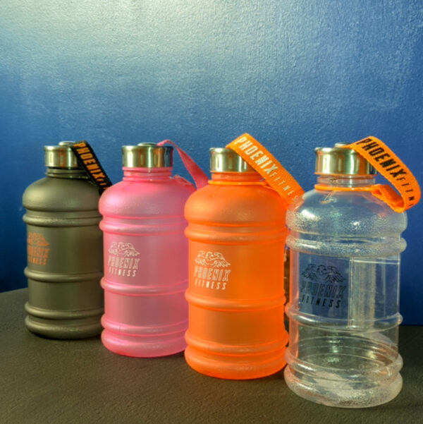 1 Litre Jug Design Bottle Range from Phoenix Fitness. Available in Clear, Orange, Pink and Black