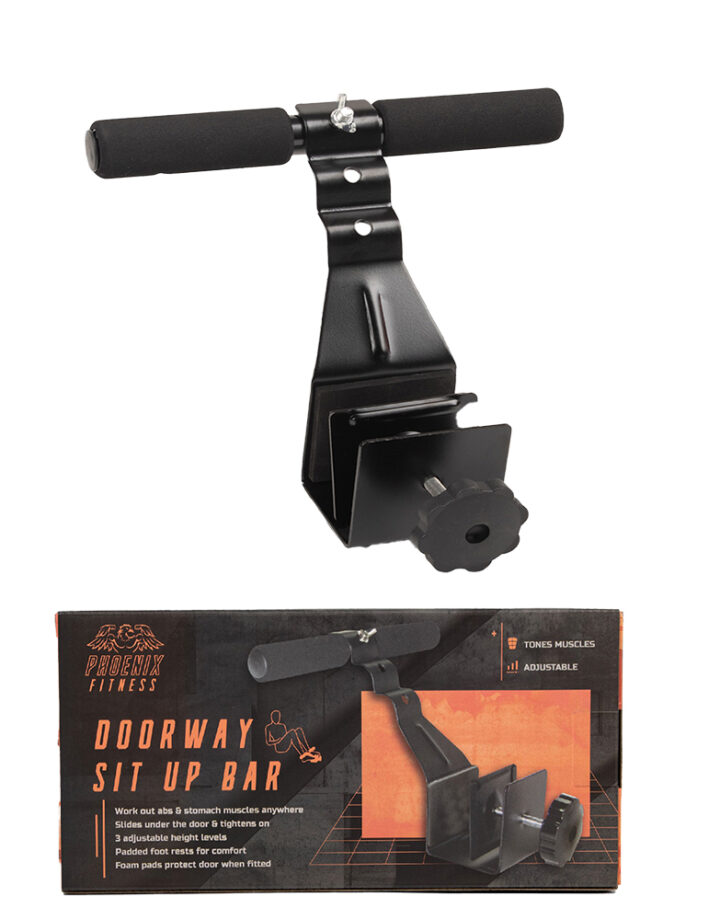 Door Fixed Sit Up Bar, and the retail packaging.