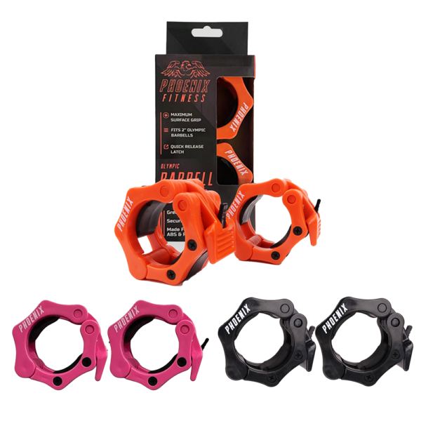 Olympic Barbell Collars available in three colours! Orange, Pink or Black