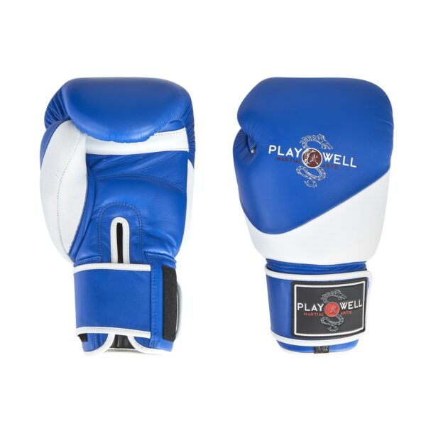 Front and Rear shot of the Playwell Premium Boxing Gloves in Blue