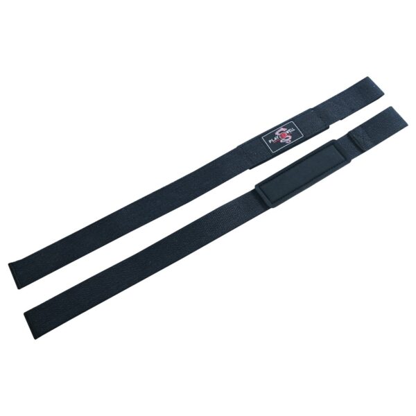 This image highlights the neoprene padding. Affordable and Effective Black Weightlifting straps by Playwell