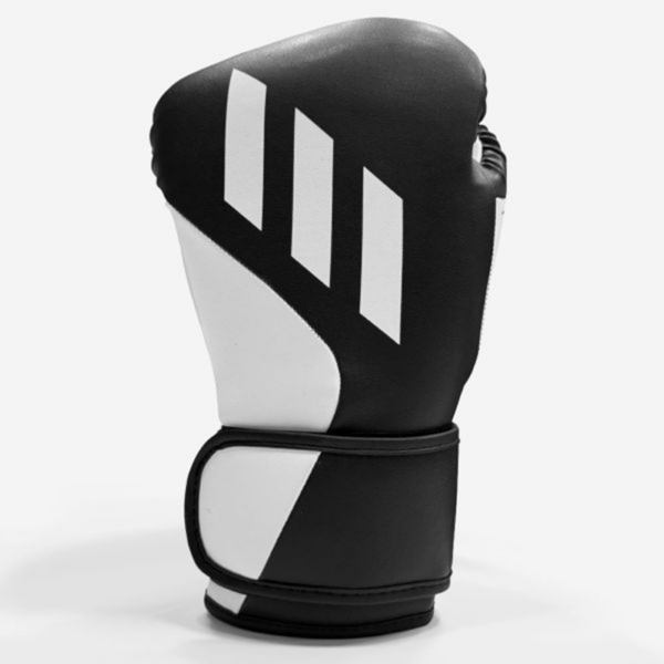 The left hand of the Adidas Speed Tilt 350 Boxing Glove in Black that shows of the Tilt Technology