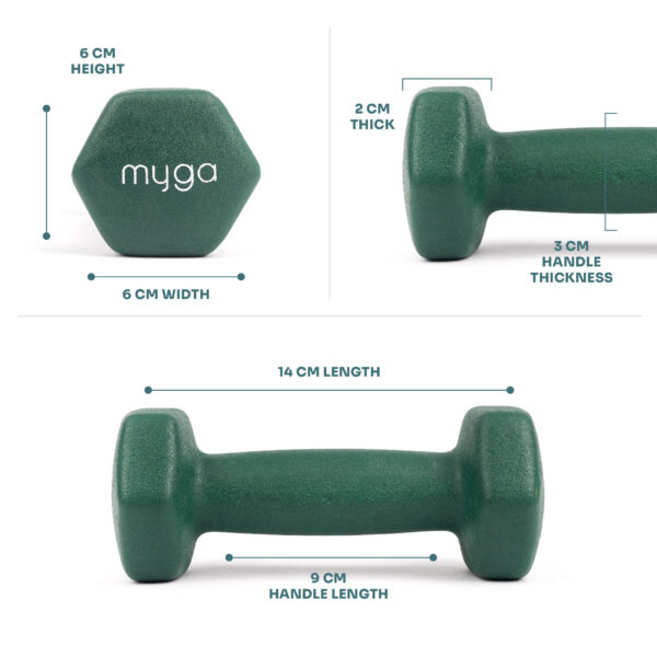 Dimensions of the 1kg dumbbell