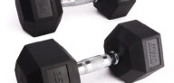 Image of a pair of 15kg hex dumbbell (30kg total weight). Cast Iron weights, covered in anti-slip rubber and finished with chrome handle.