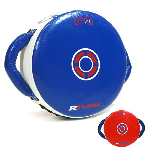 Rival Punch Shield, Striking Cushion. Image shows one side is blue, and one side is red.