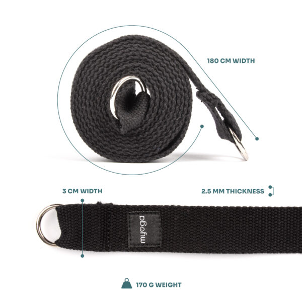 2 in 1 Black Yoga Strap dimensions