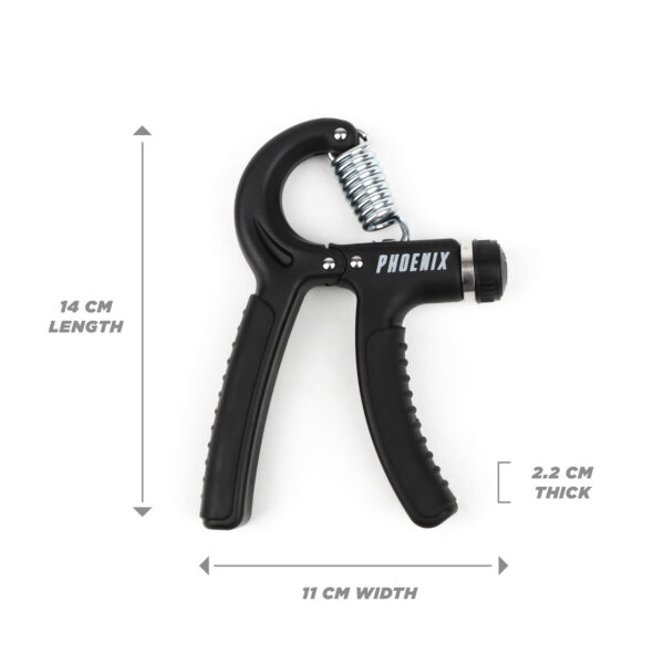 Dimensions on the adjustable hand gripper