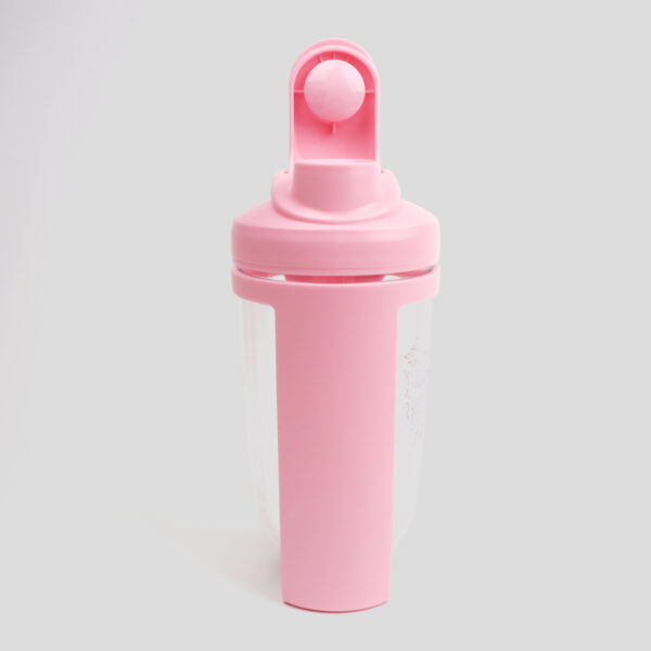 Side view of 600ml protein shaker in pink