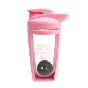 Pink 600ml Protein Shaker on white background =