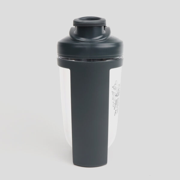 Side view of premium grade 600ml black protein shaker