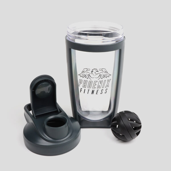 Black protein mixer, open with lids, and high quality mixer ball