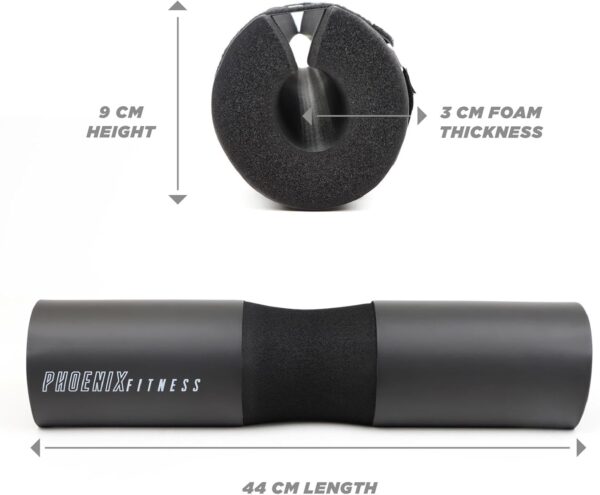 Dimensions on the black barbell pad